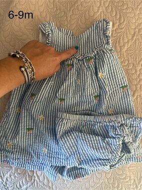 Blue & White Striped Baby Dress with Floral Embroidery Boden